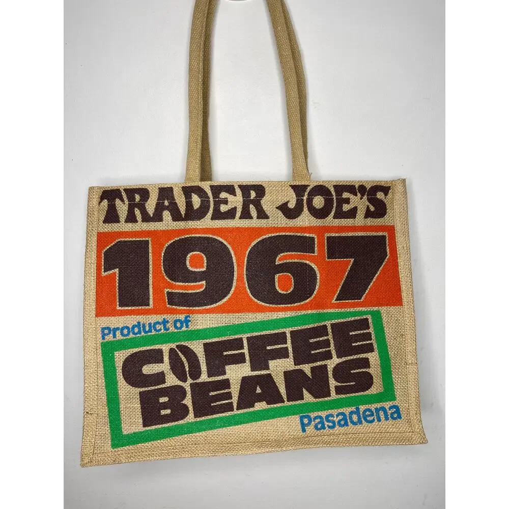 Set 2x Trader Joe's Coffee Beans 100% Jute Large 9 Gallon Reusable Tote Bag NWT!